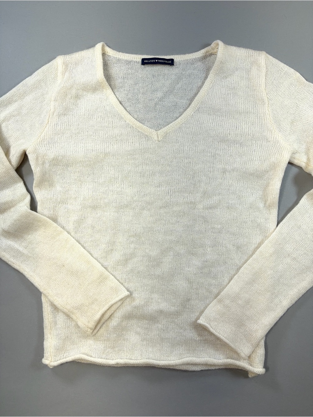 Brandy Melville Rachel Ivory Mohair Wool Blend V-Neck Sweater One Size